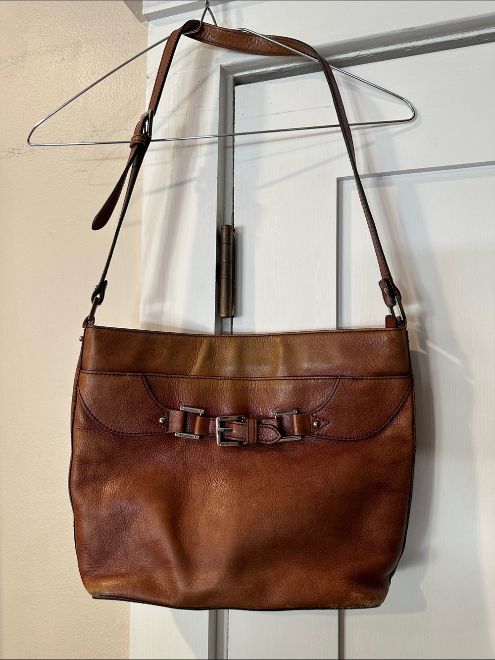 Etienne Aigner Brown Leather Shoulder Bag with Buckle Detail